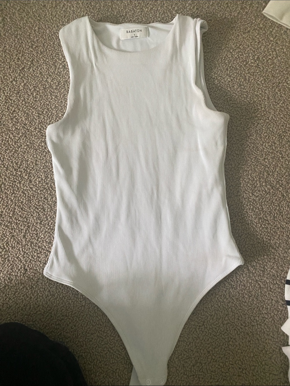 Babaton White Ribbed Tank One-Piece Bodysuit